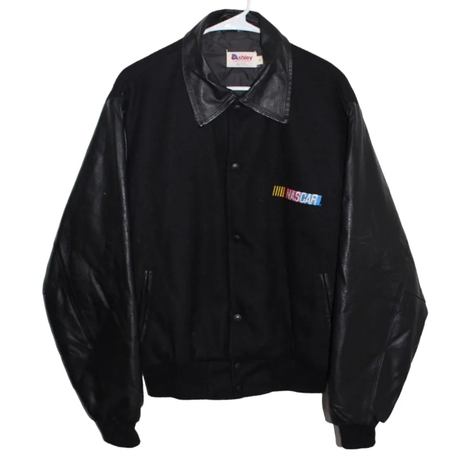 NASCAR Logo Leather Wool Bomber Jacket (S)