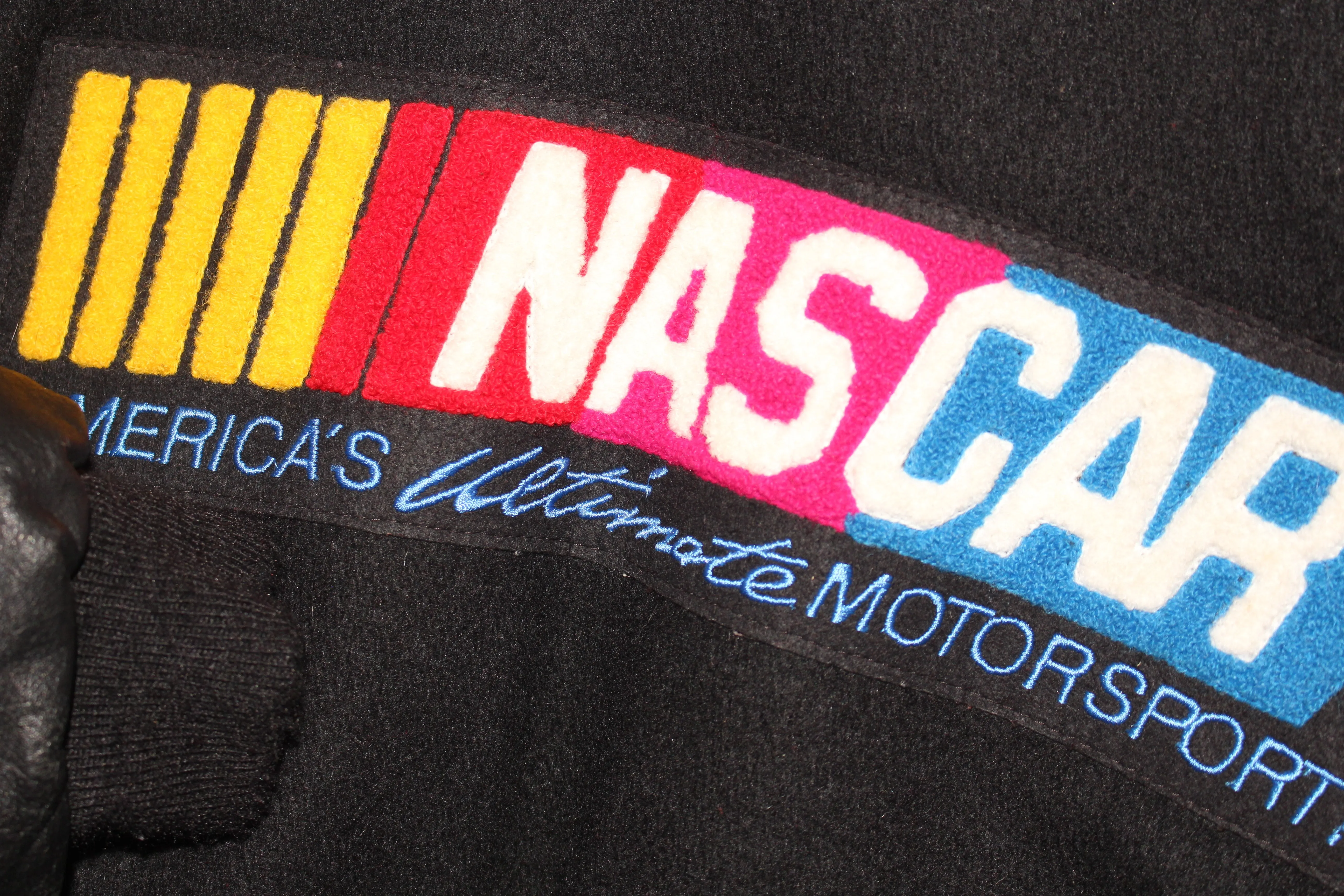 NASCAR Logo Leather Wool Bomber Jacket (S)