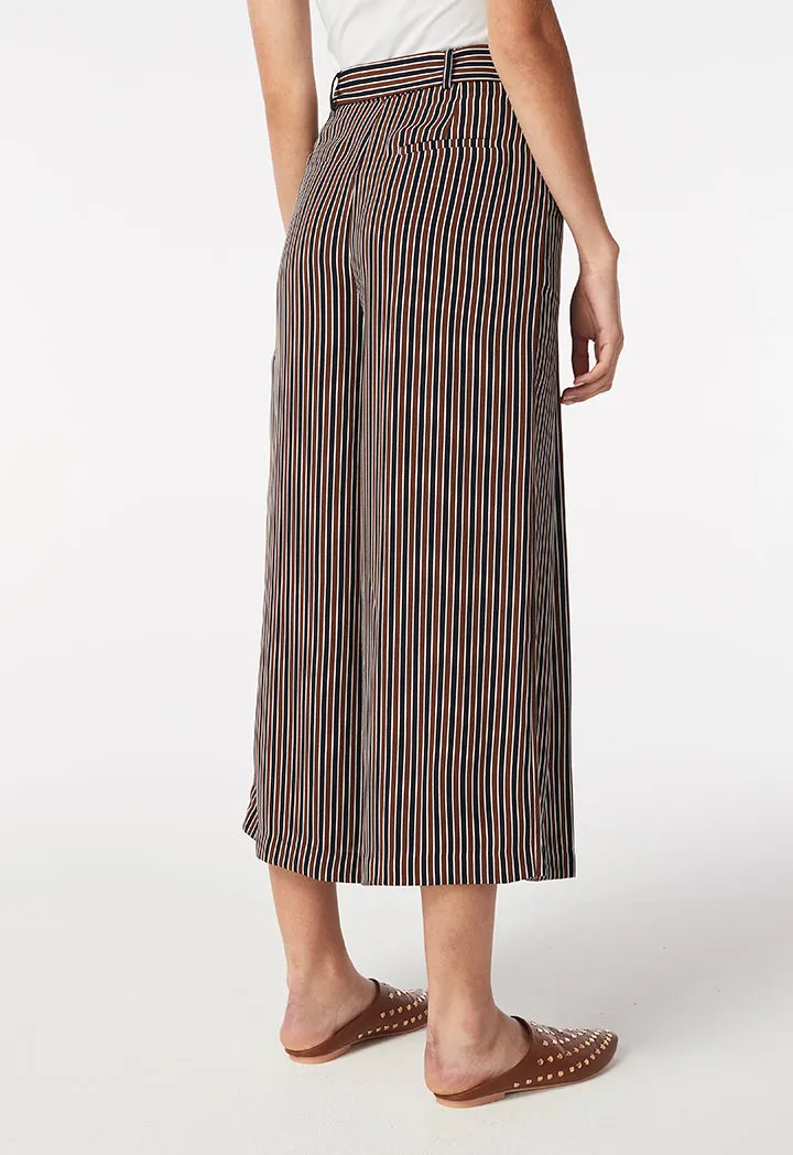 Navy-Brown Striped Culottes