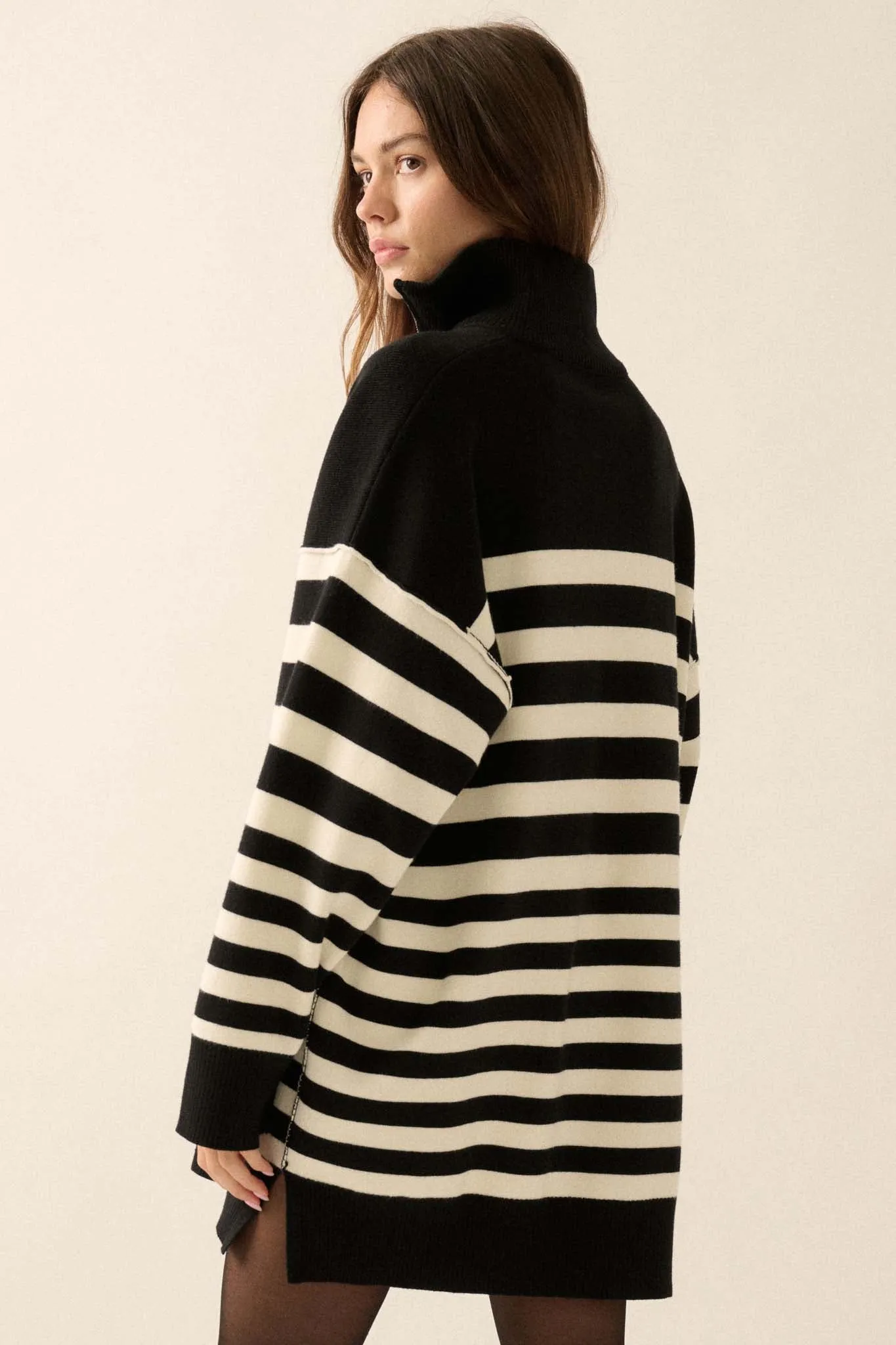 New Horizon Striped Half-Zip Mini Sweater Dress