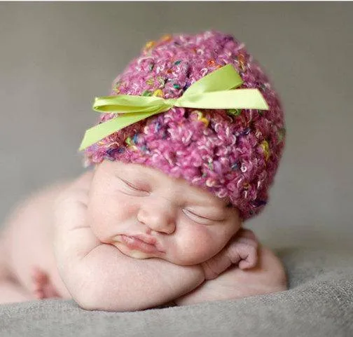 Newborn Baby Hat in Bright Pink Confetti