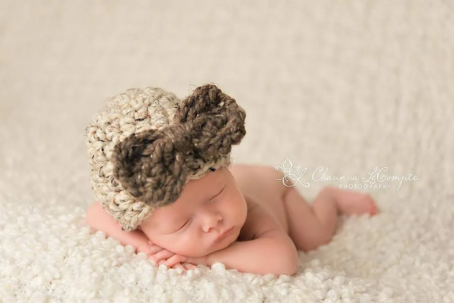 Newborn Bow Hat Oatmeal Barley Brown Photography Prop