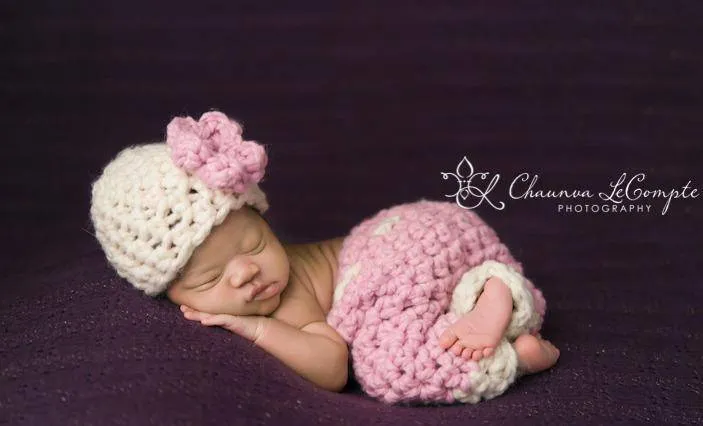 Newborn Pants and Hat Set Pink Cream