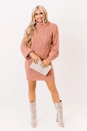 Next Chapter Cable Knit Sweater Dress In Blush