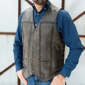 Open Road Men's Distressed Brown 10-Pocket Vest