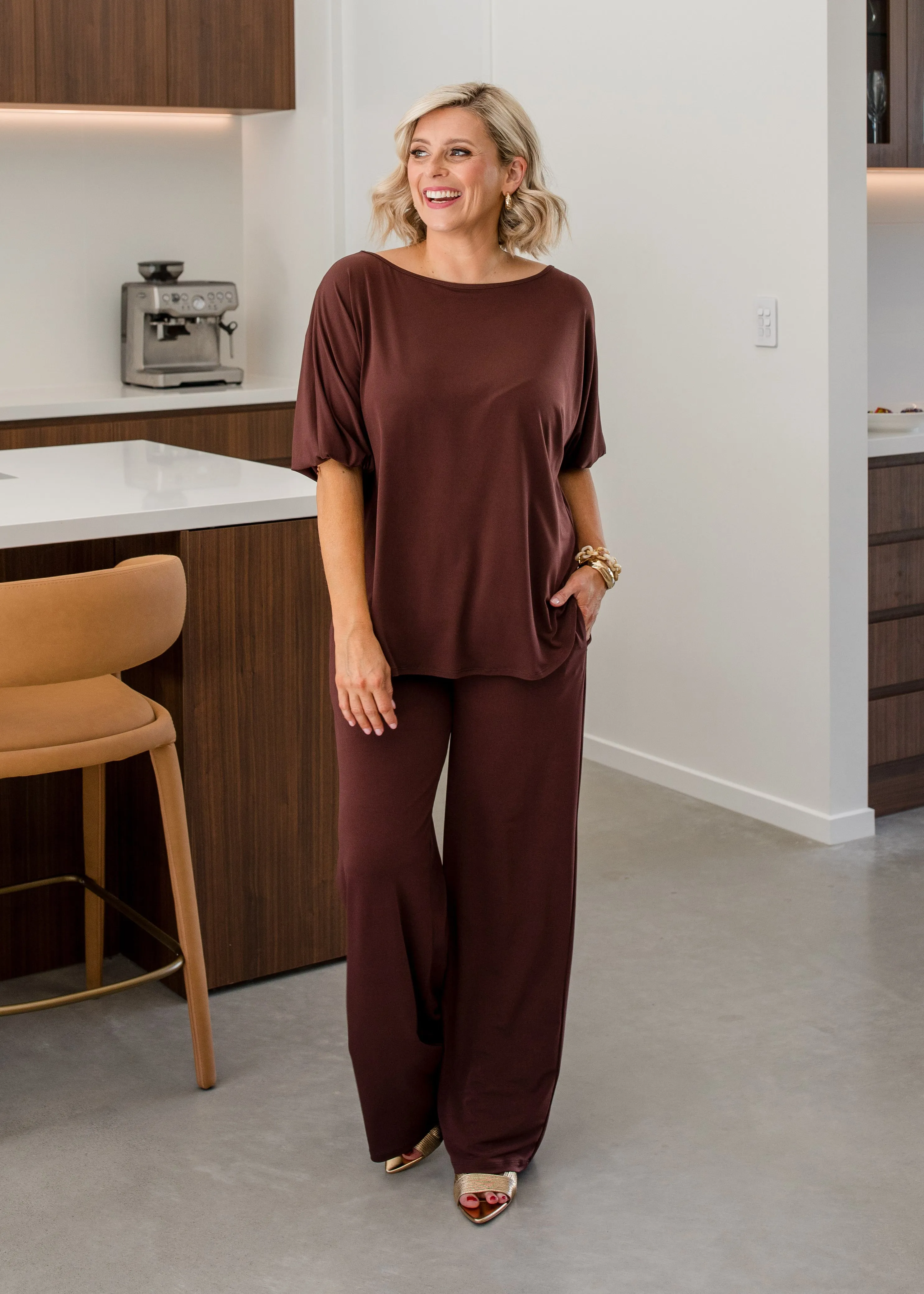 Paltrow jersey wide leg pant in Chocolate