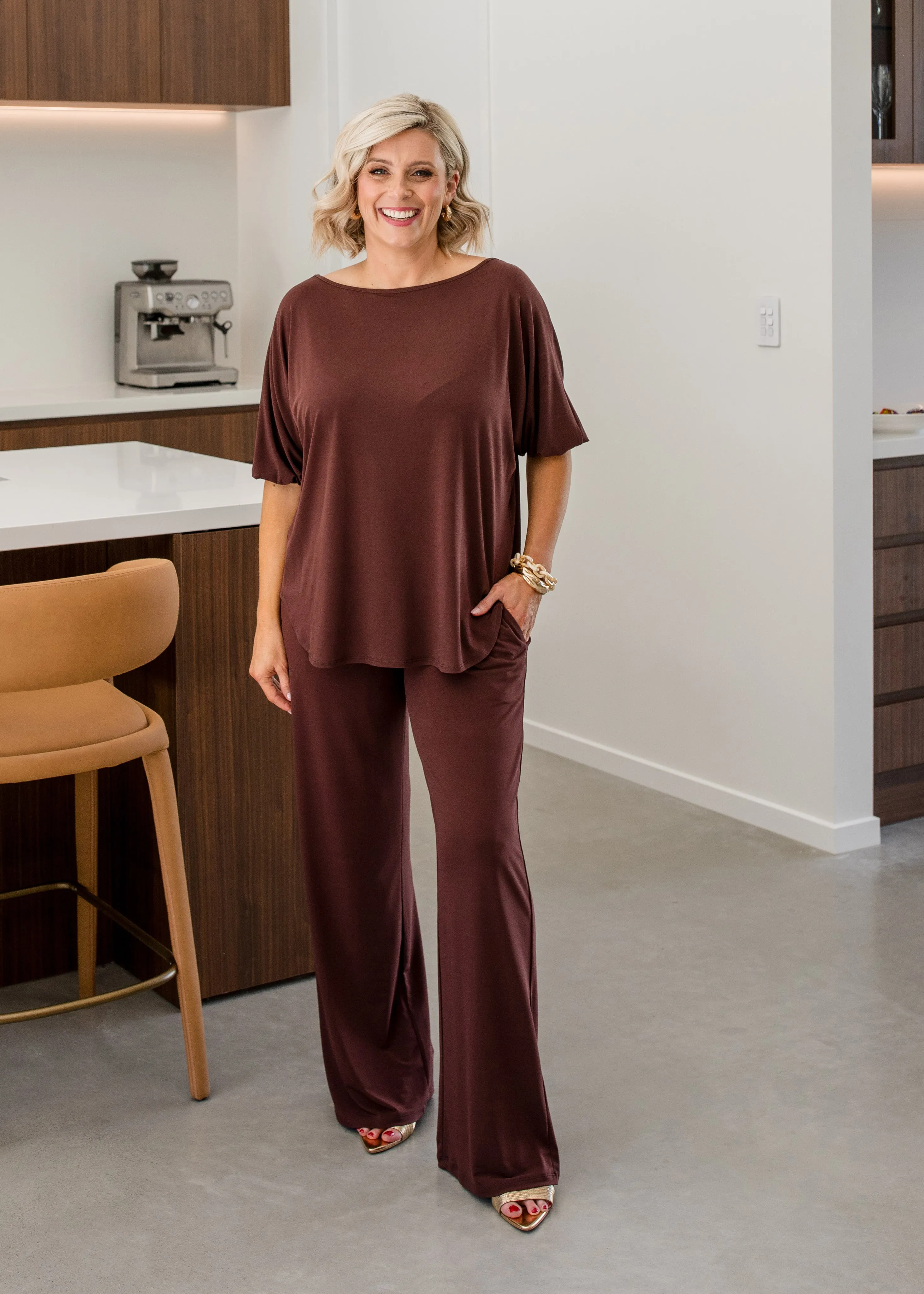 Paltrow jersey wide leg pant in Chocolate