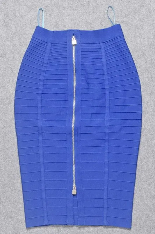 Pencil High Waist Bandage Knee Length Knitted Skirt - Royal Blue