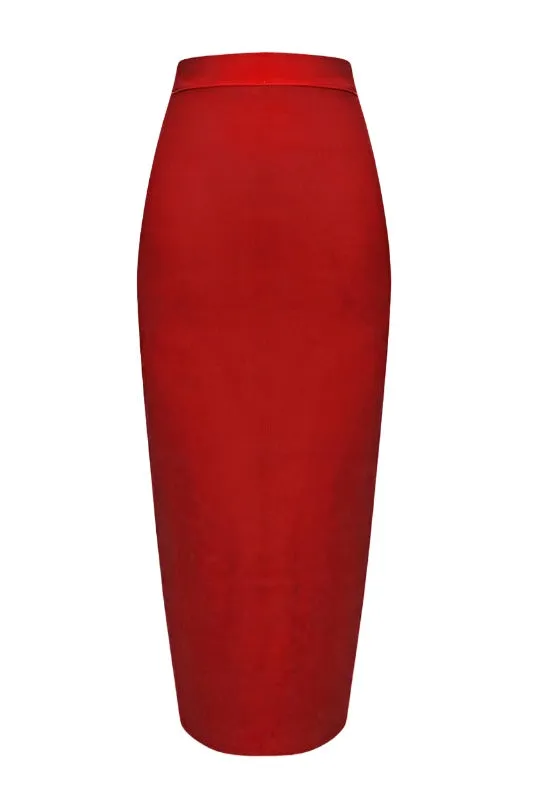 Pencil High Waist Bandage Midi Skirt - Lipstick Red