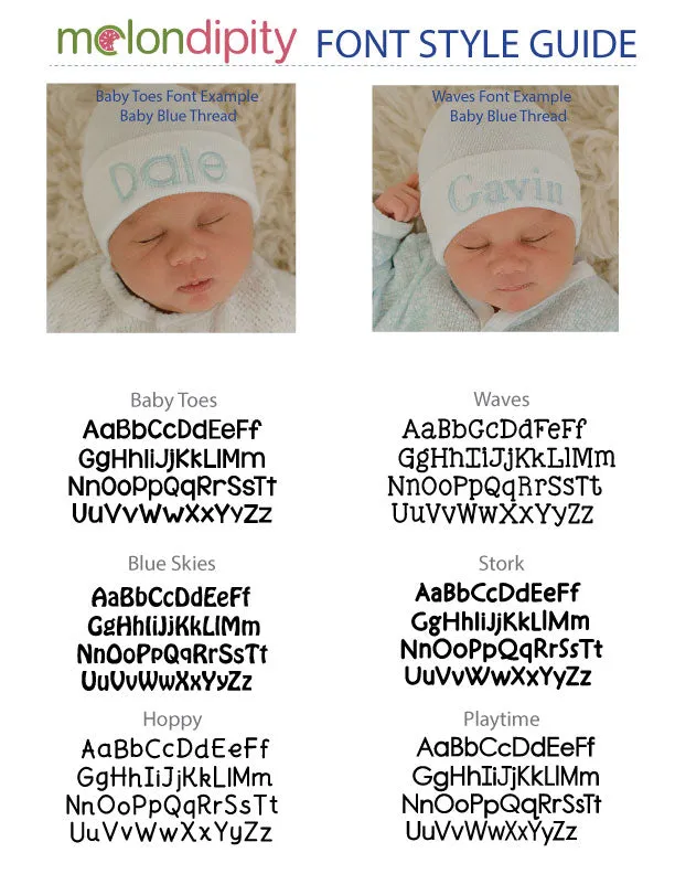 Personalized Blue and White Seersucker Name Newborn Baby Boy White Hospital Beanie Hat, Infant Hat Newborn Hat