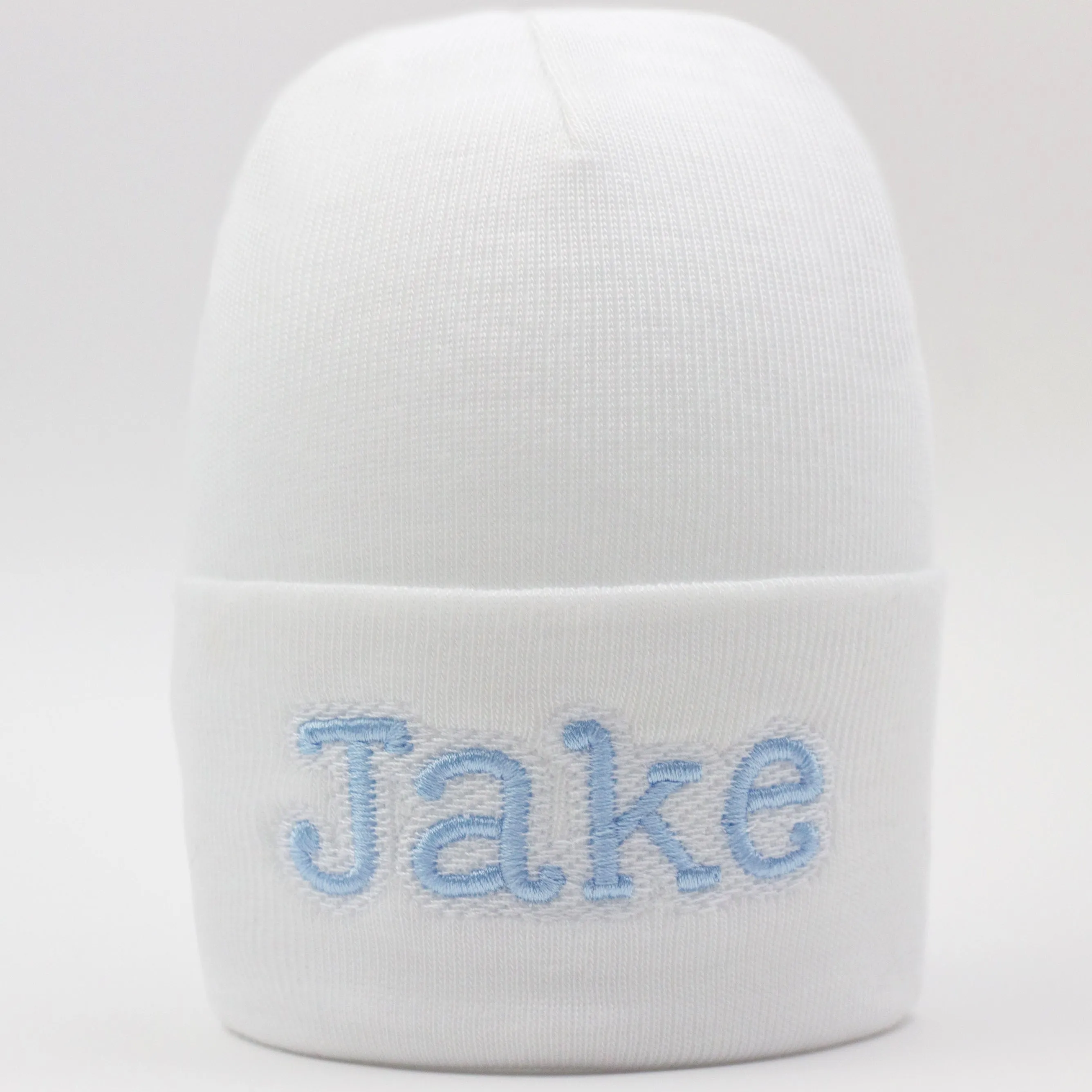 Personalized Shadow Stitch White Newborn Baby Boy Hospital Beanie Hat, Infant Hat Newborn Hat