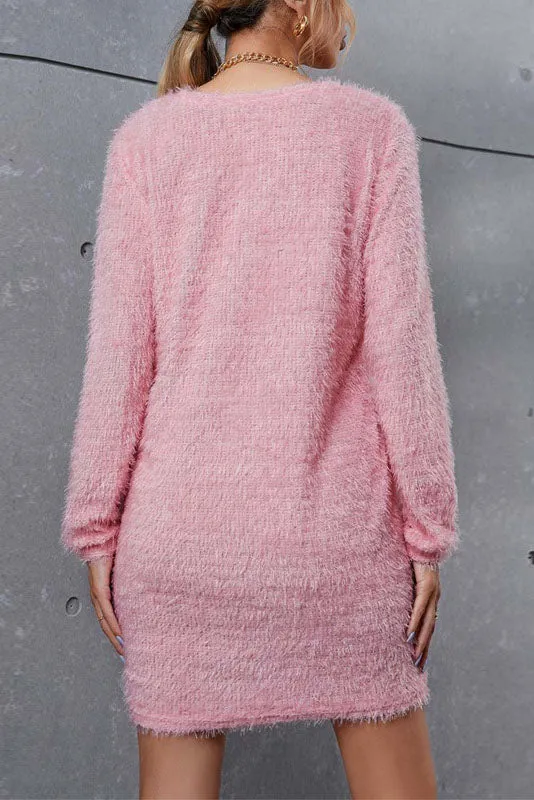 Pink Comfy Plush Sweater Dress