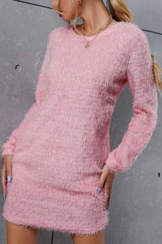 Pink Comfy Plush Sweater Dress