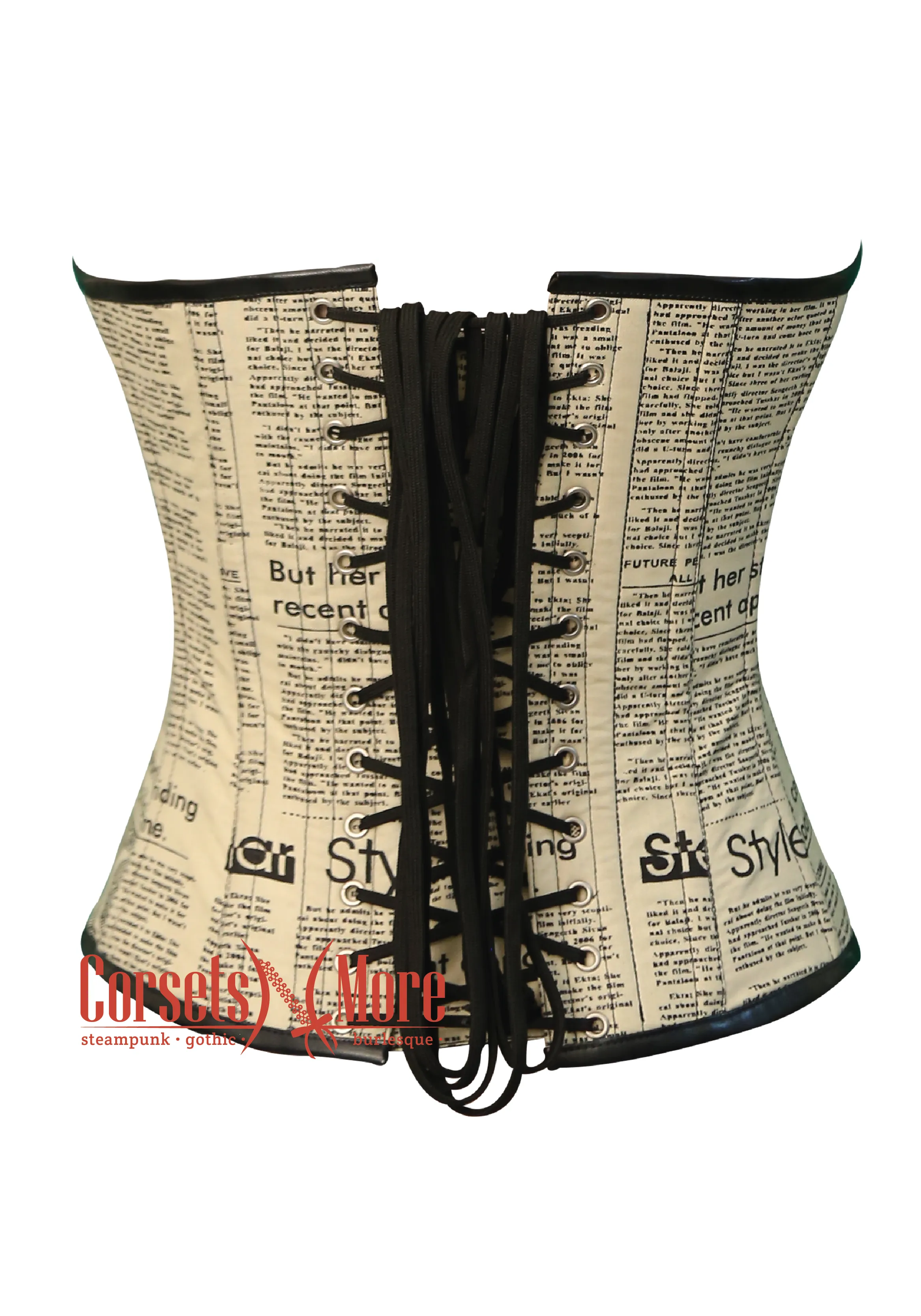 Plus Size Newspaper Print Cotton Satin Retro Bustier Overbust Corset Costume Top