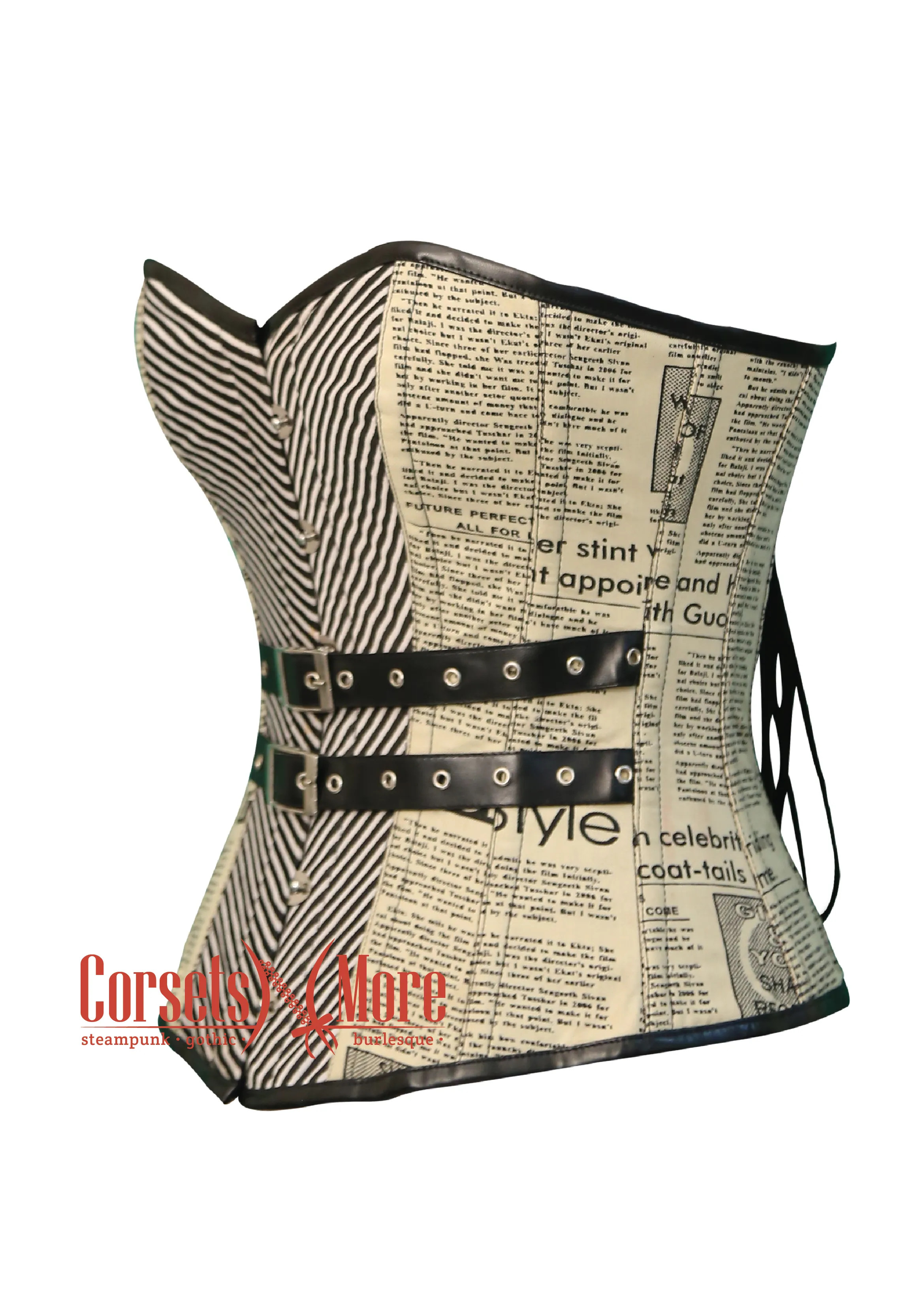 Plus Size Newspaper Print Cotton Satin Retro Bustier Overbust Corset Costume Top