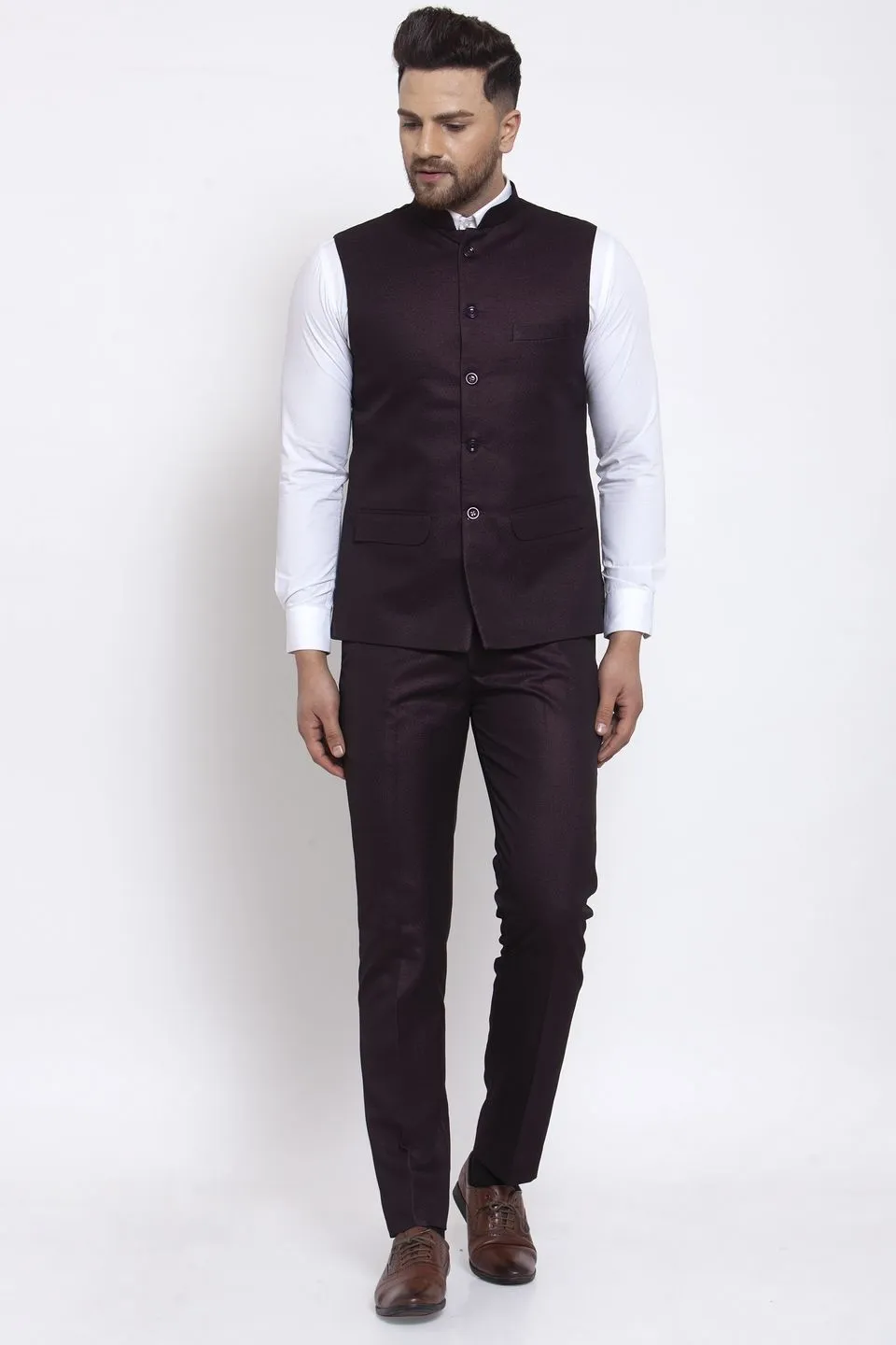 Poly Blend Brown Vest and Trouser Set