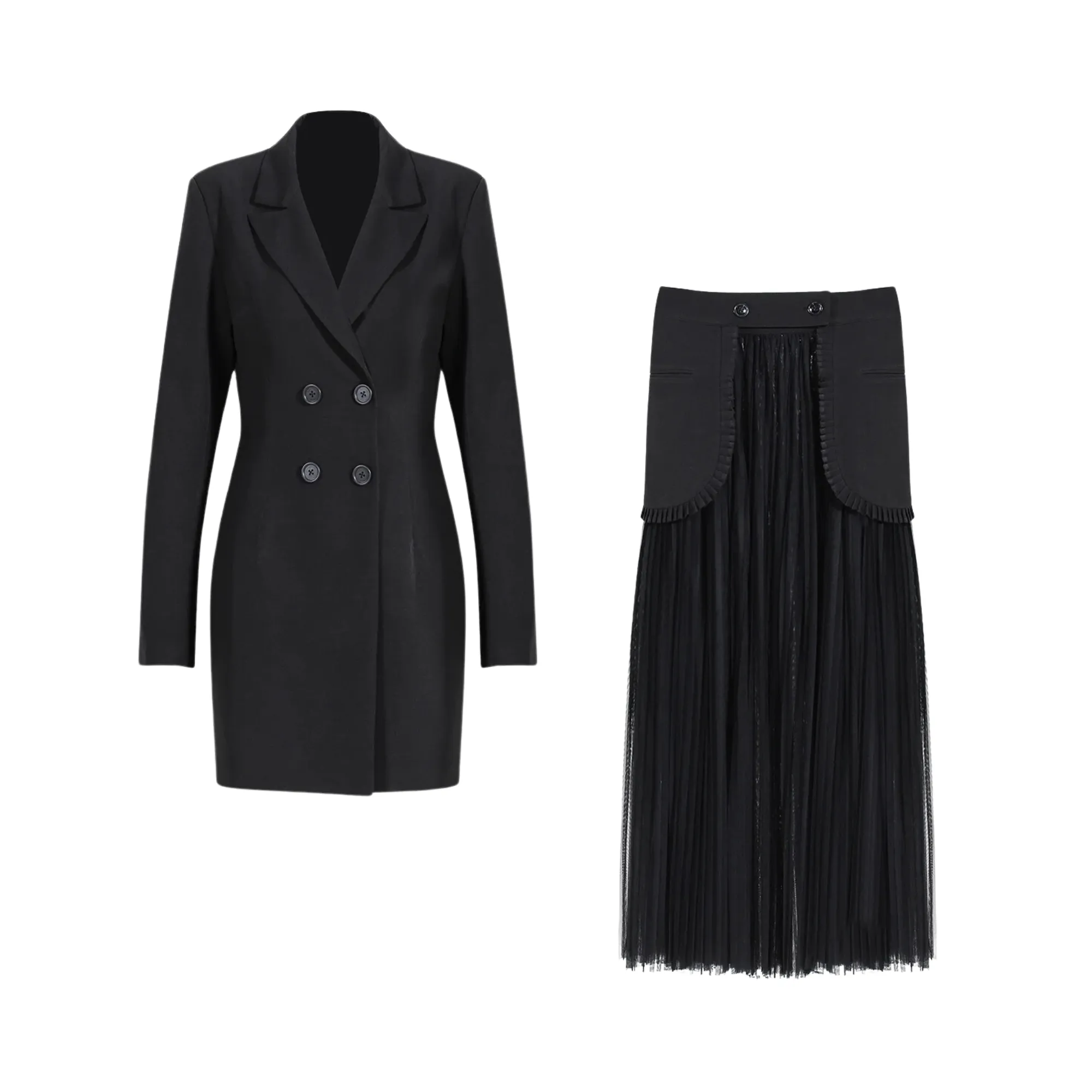 Pre Order:  Black Blazer Fringe Skirt Set