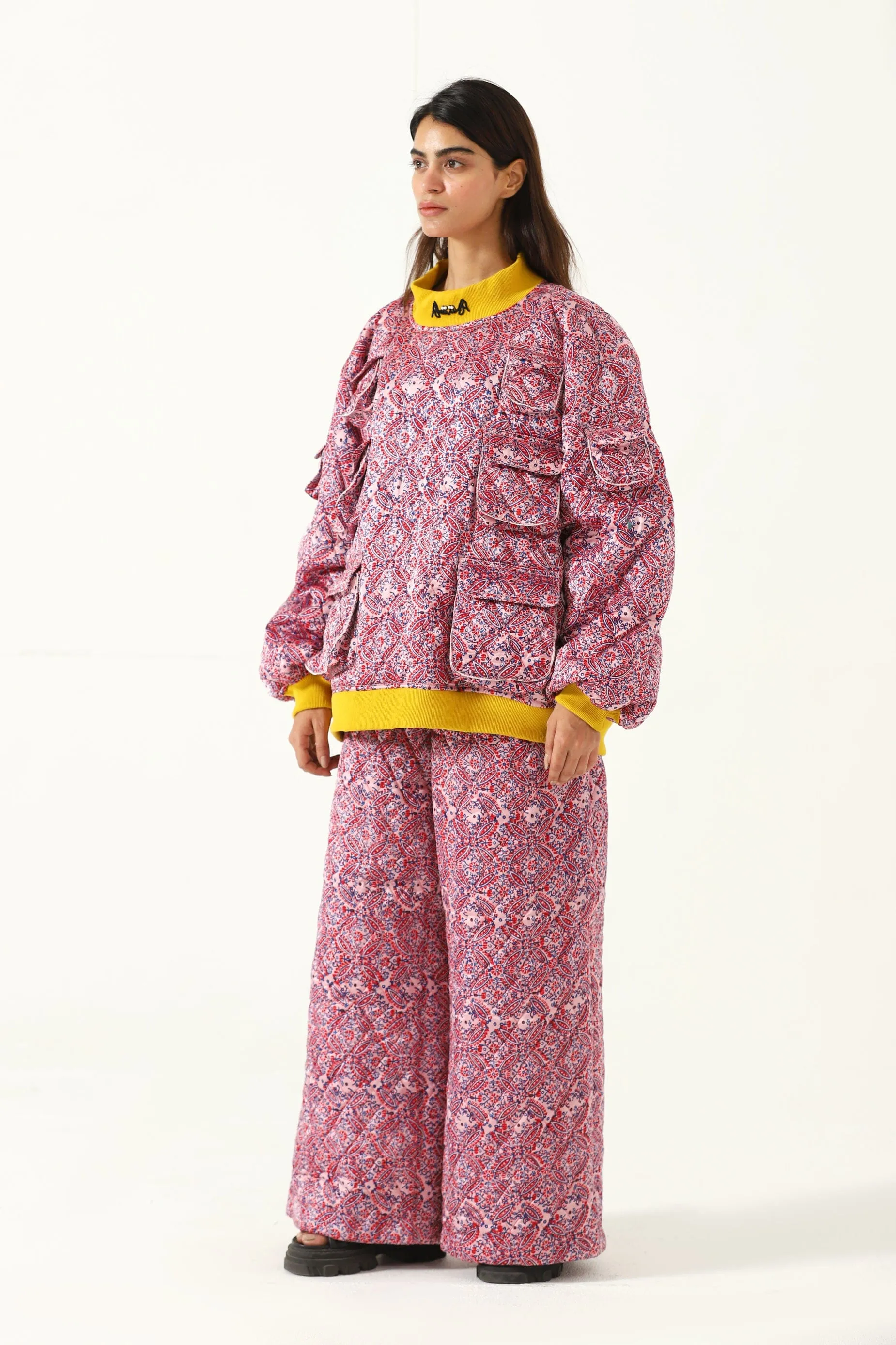 "HAVELI" QUILTED SILK BLOCKPRINT SWEATPANTS