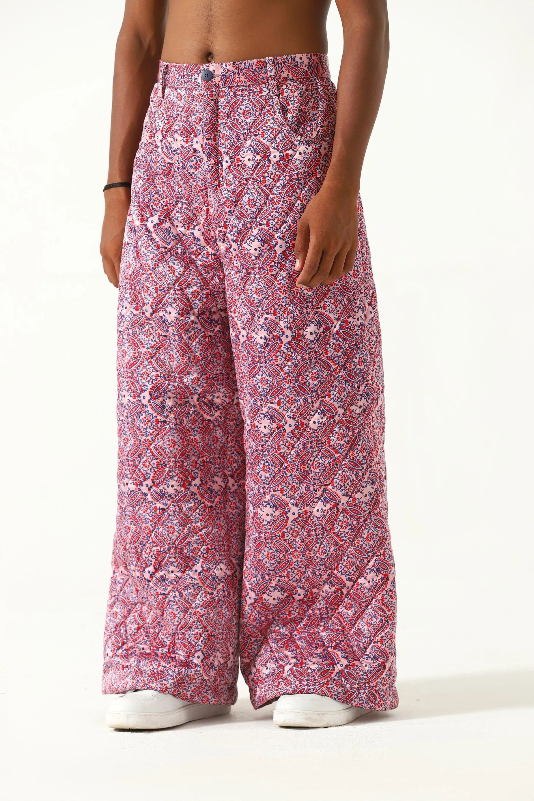 "HAVELI" QUILTED SILK BLOCKPRINT SWEATPANTS