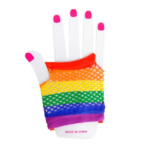 Rainbow Short Fishnet Gloves