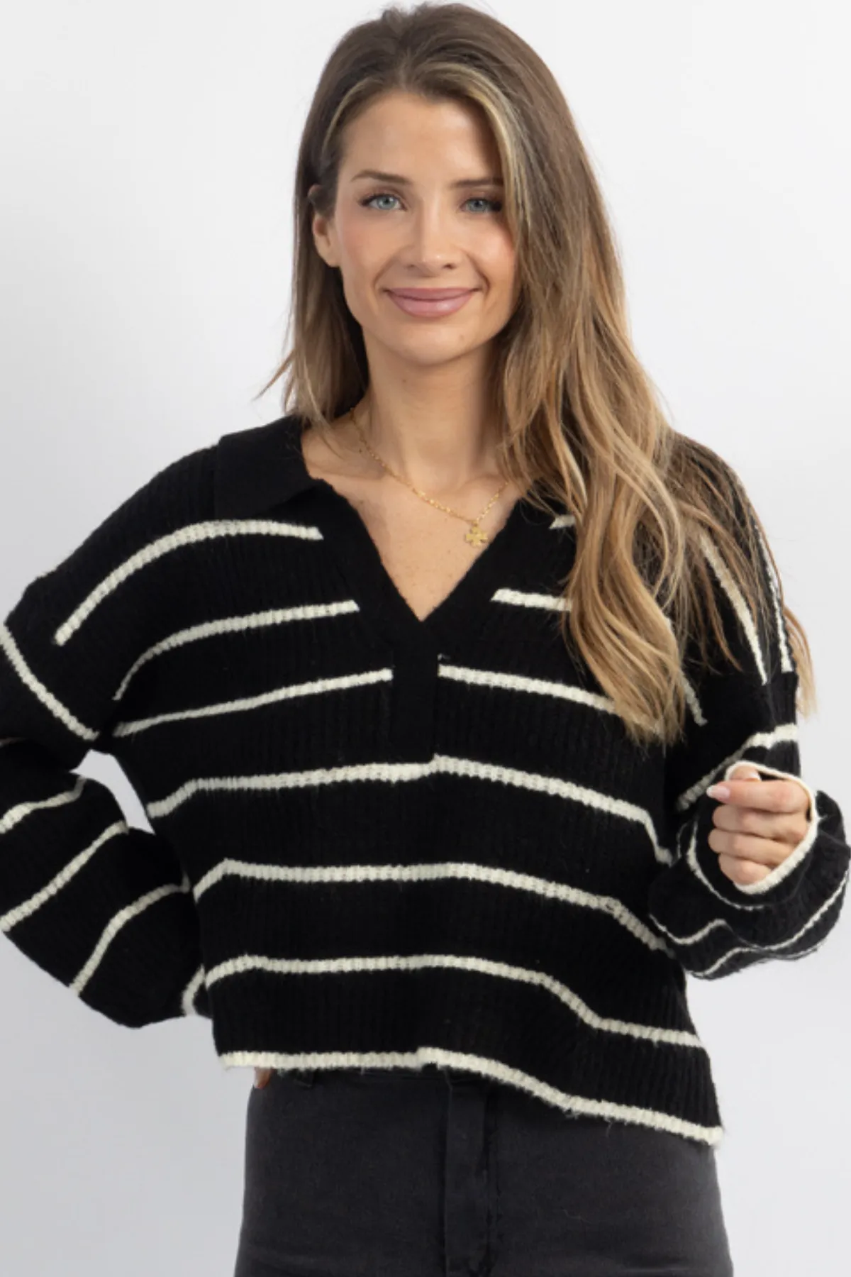 REESE BLACK STRIPED SWEATER