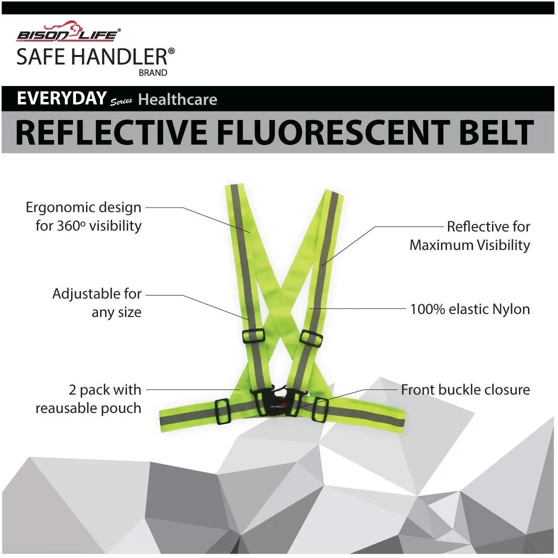 Reflective Belt, 360 º Fluorescent Visibility, Lightweight, (Pack of 2)