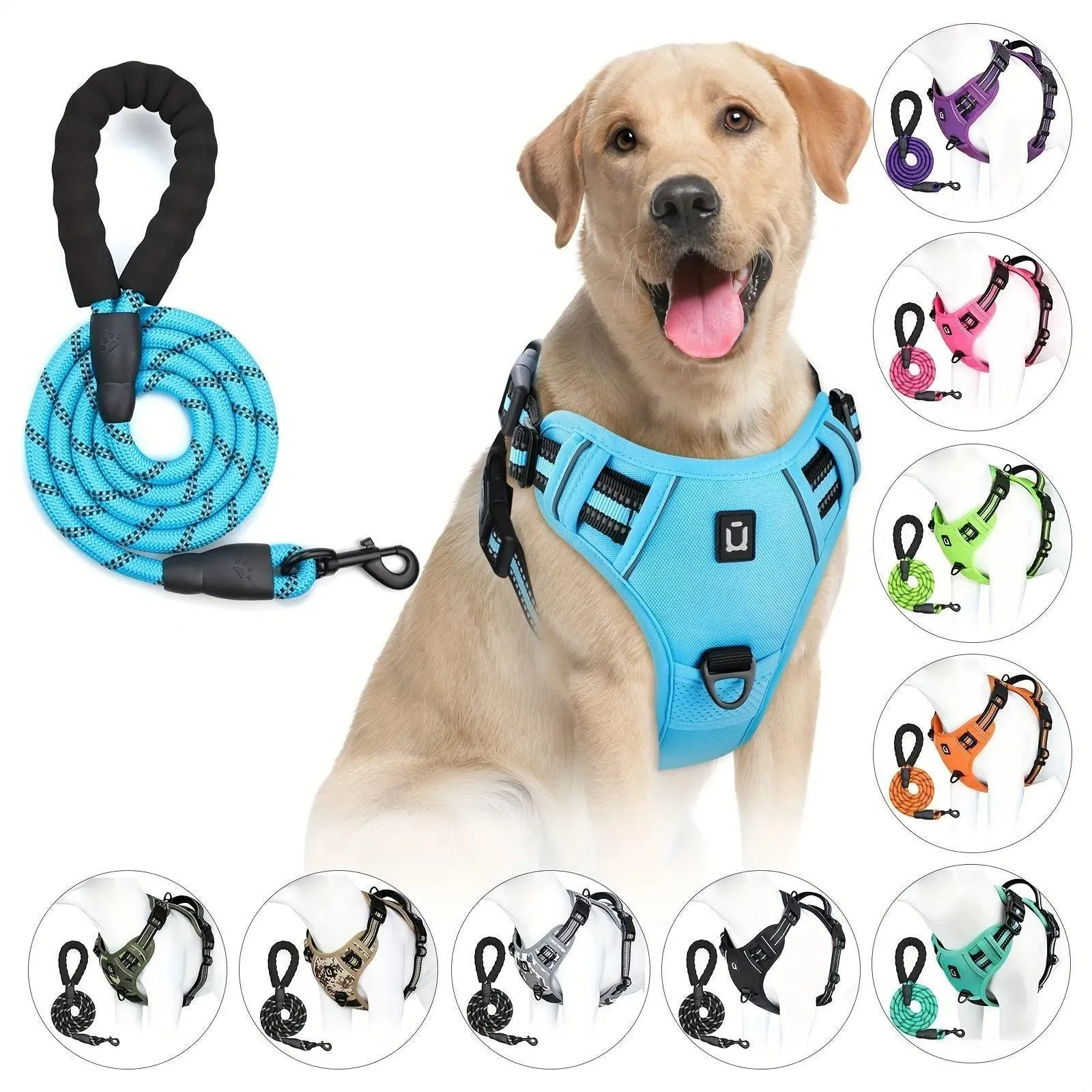 Reflective Escape-Proof Dog Harness - No Pull Vest with 5ft Leash