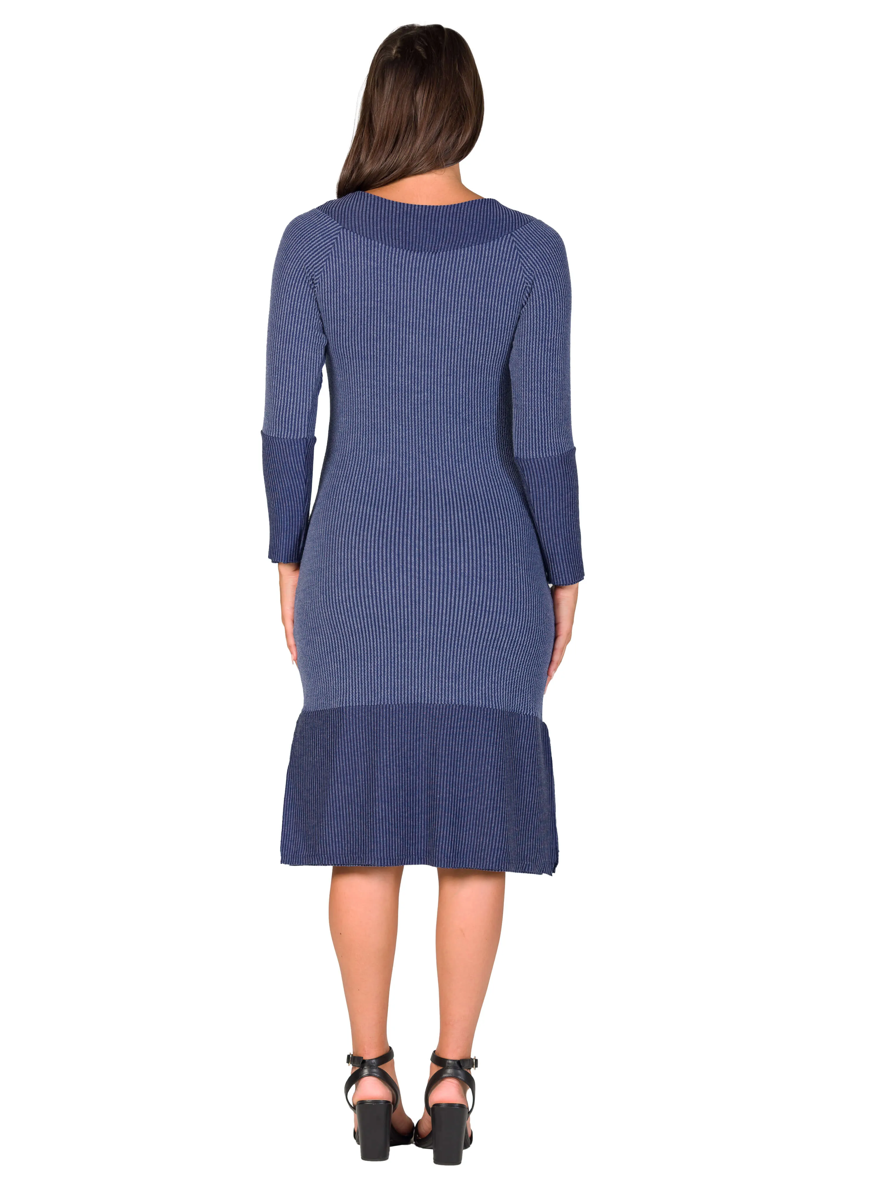 Ribbed Knit Long Sleeve Split Hem Sweater Dress