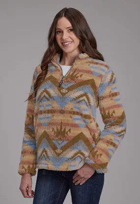 Roper Women's Brown Multi Aztec Print 1/4 Zip Polar Fleece Pullover 0250-6200