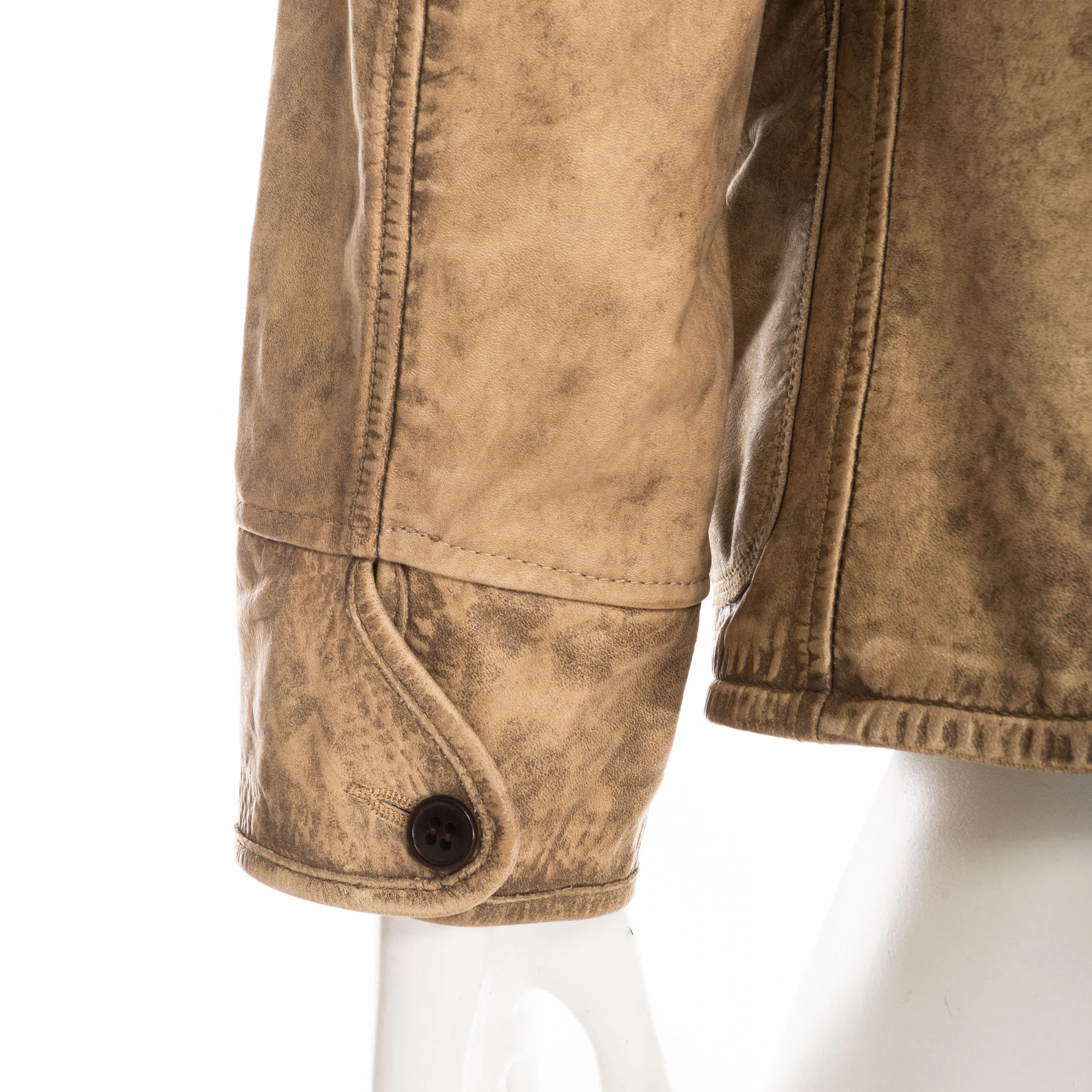 RRL Brown Leather Shearling-Collar Jacket