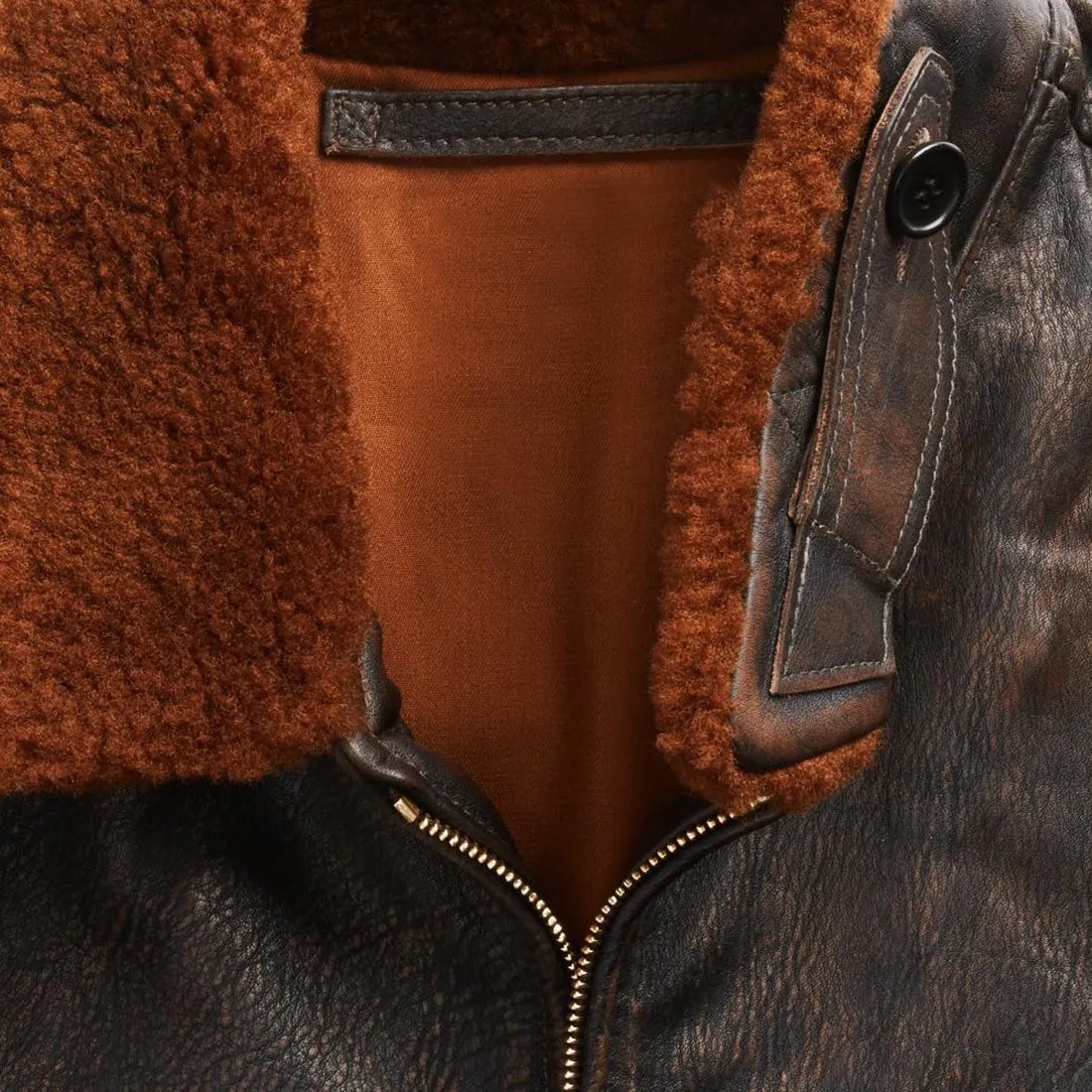 RRL by Ralph Lauren Shearling Leather Jacket Black / Brown