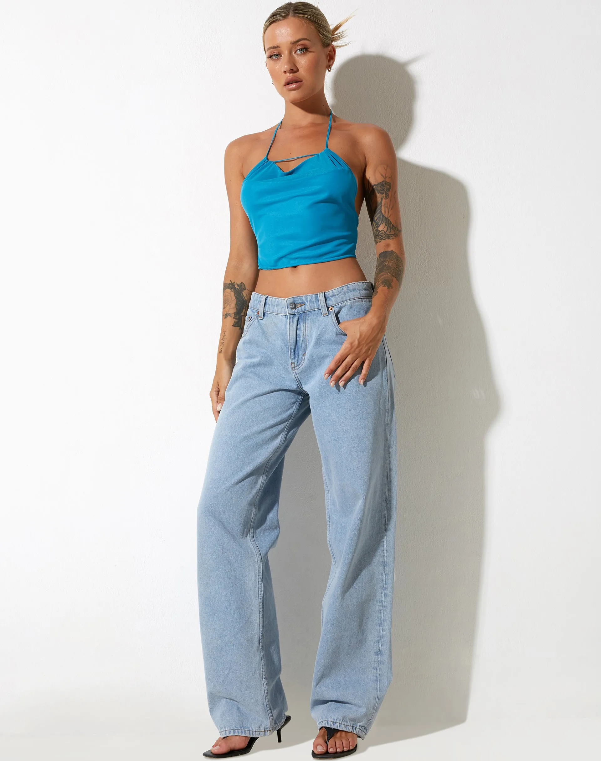 Salet Crop Top in Mesh Turquoise