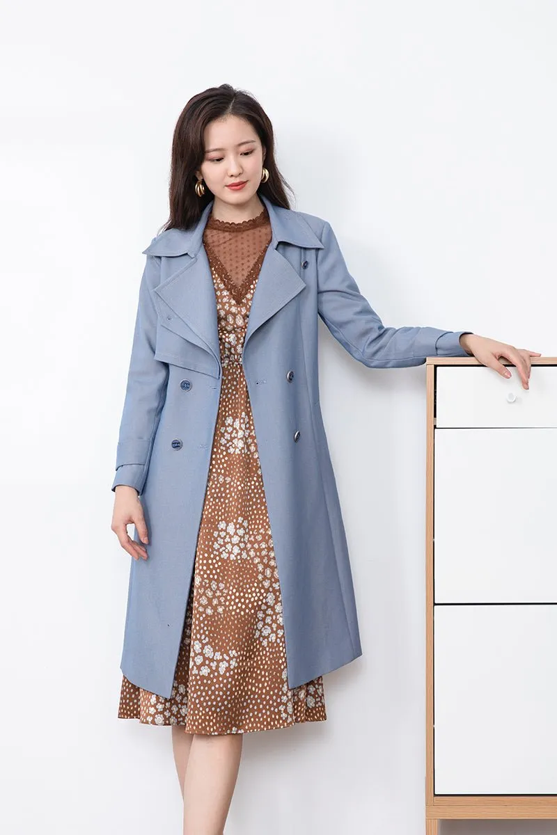 Shadow Blue Long Trench Coats