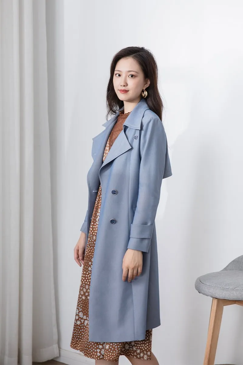 Shadow Blue Long Trench Coats