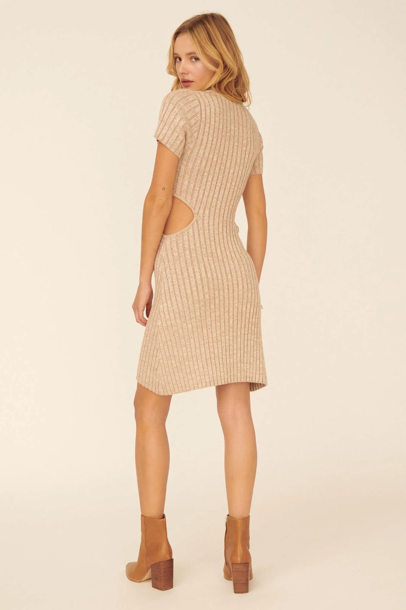 Shape and Form Cutout Rib-Knit Sweater Dress