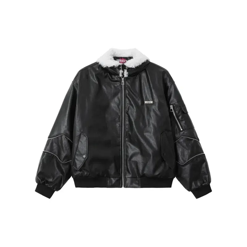 Shearling Collar Leather Jacket