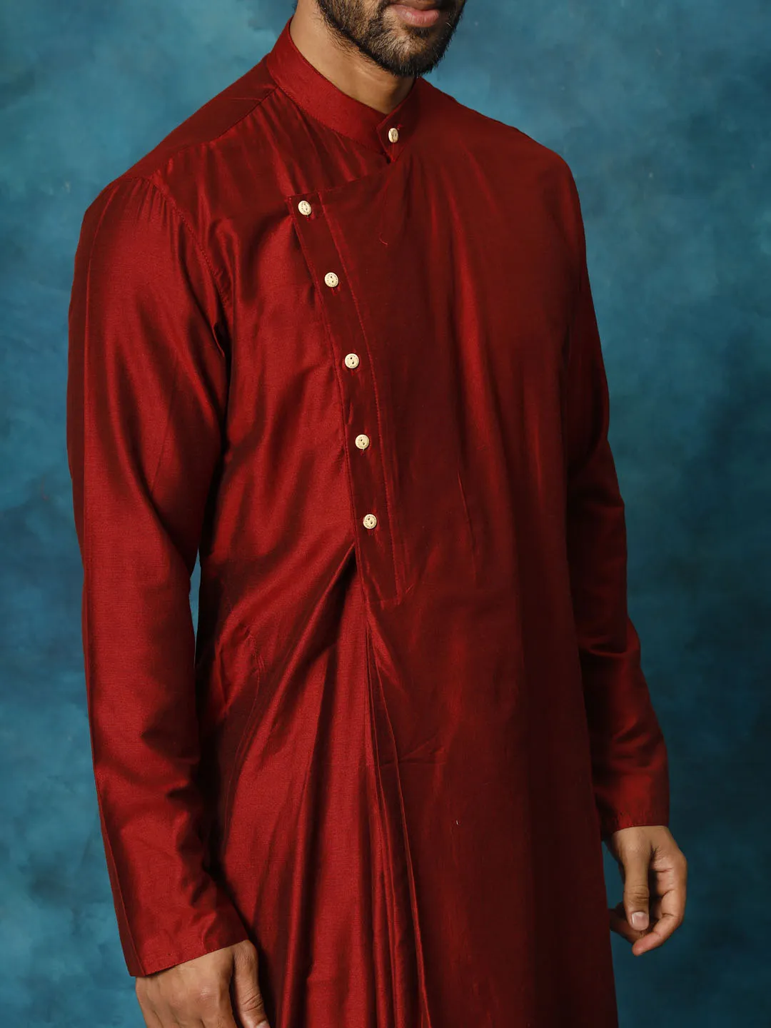 SHRESTHA By VASTRAMAY Men's Maroon Pleated Kurta