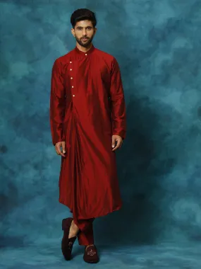 SHRESTHA By VASTRAMAY Men's Maroon Pleated Kurta