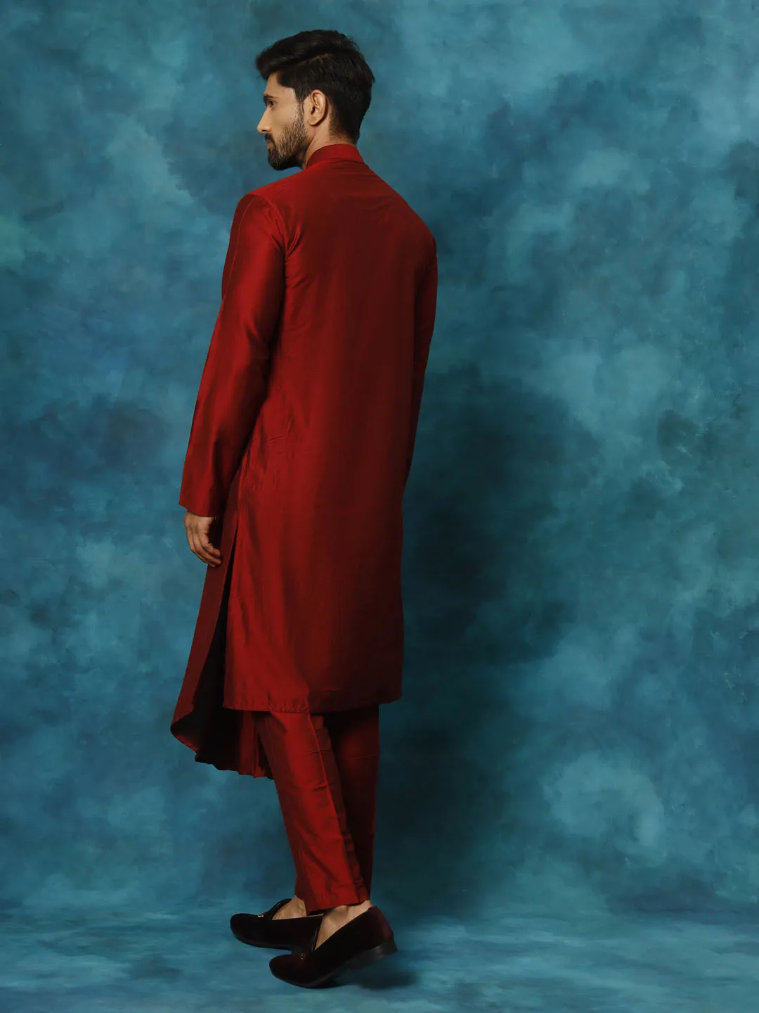 SHRESTHA By VASTRAMAY Men's Maroon Pleated Kurta