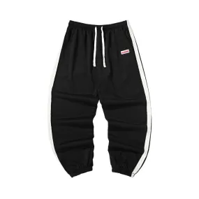 Simple sport wind side striped ribbon embroidered label drawstring leg sweatpants