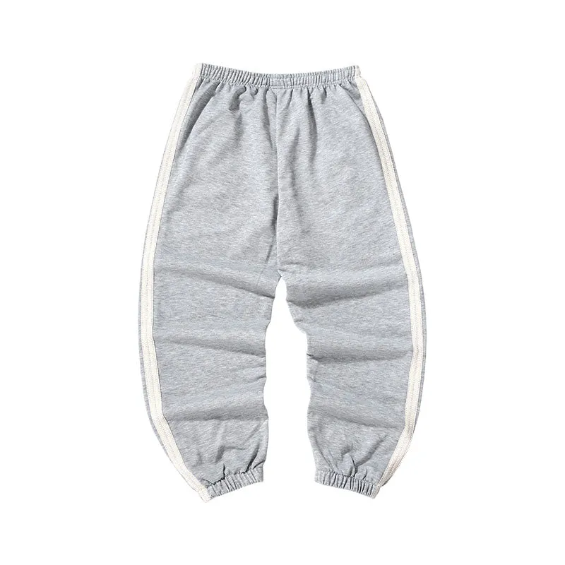 Simple sport wind side striped ribbon embroidered label drawstring leg sweatpants