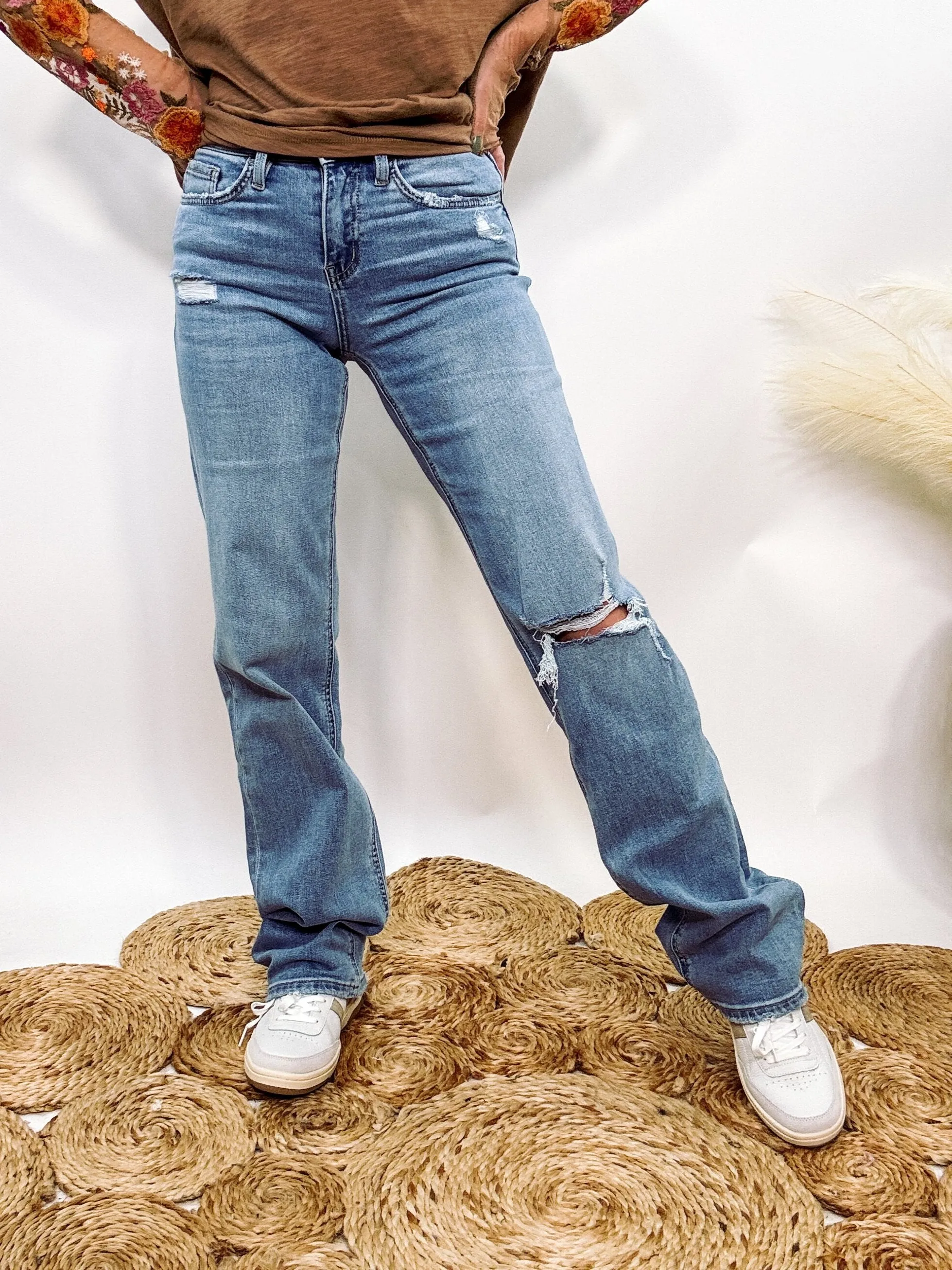 Slim Wide Leg Distressed Jeans by Vervet by Flying Monkey