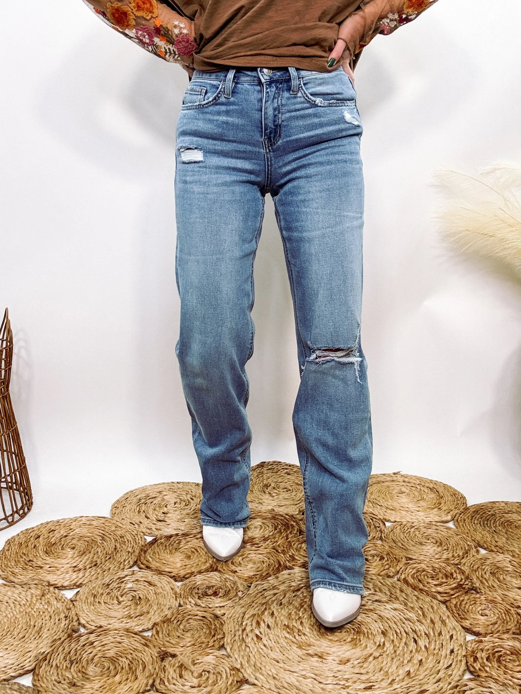 Slim Wide Leg Distressed Jeans by Vervet by Flying Monkey