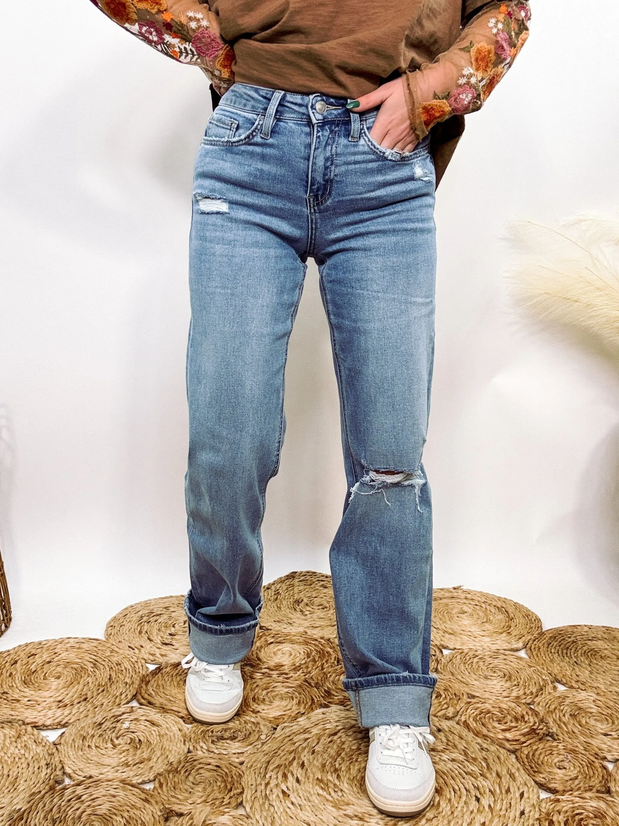 Slim Wide Leg Distressed Jeans by Vervet by Flying Monkey