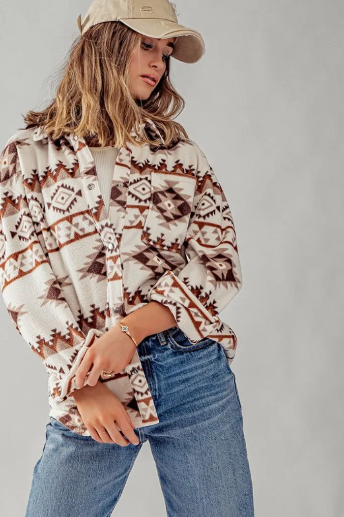 Soft Fleece Aztec Tribal Print Shacket