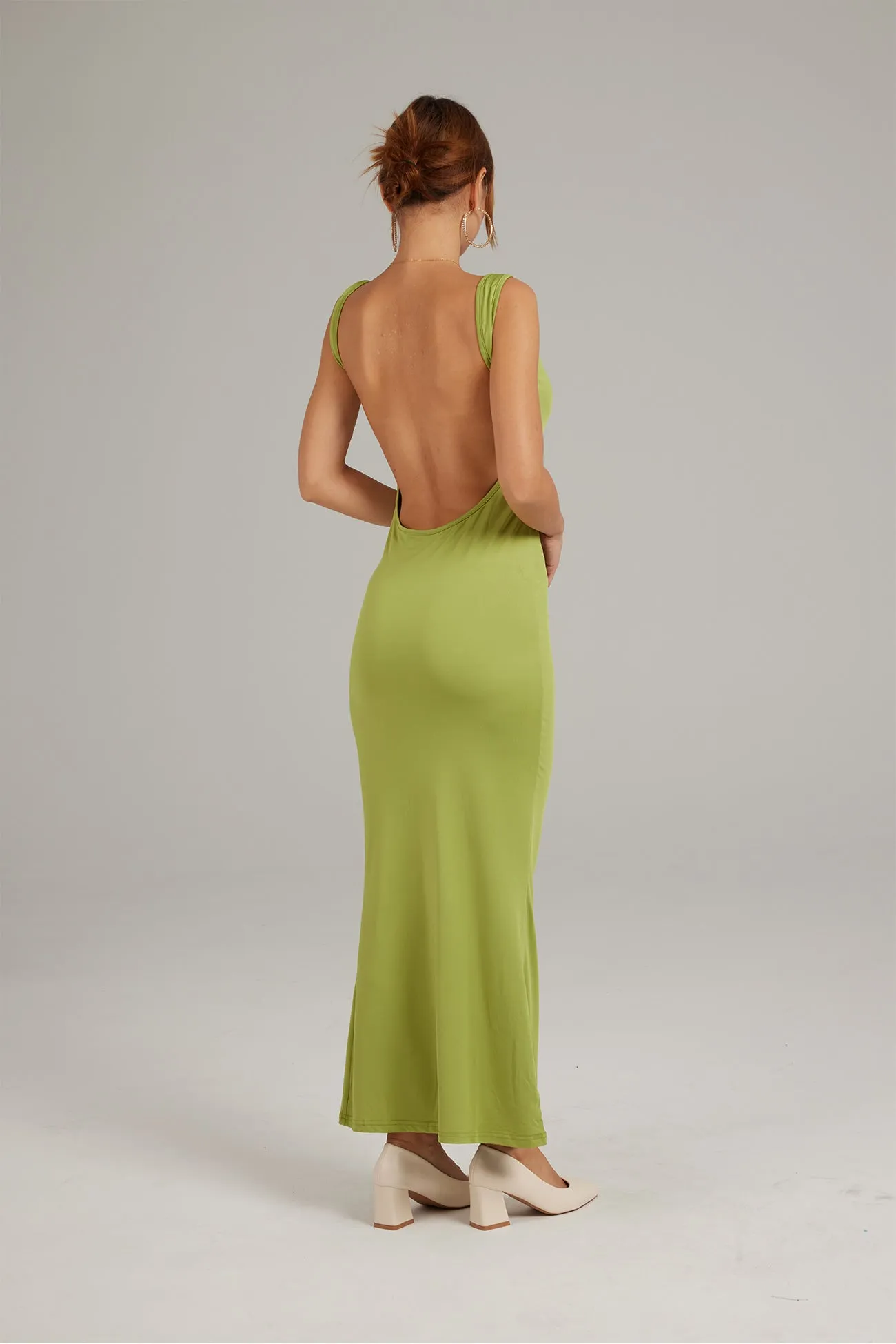 Solid Color Cowl Neck Backless Pack Hip Dress