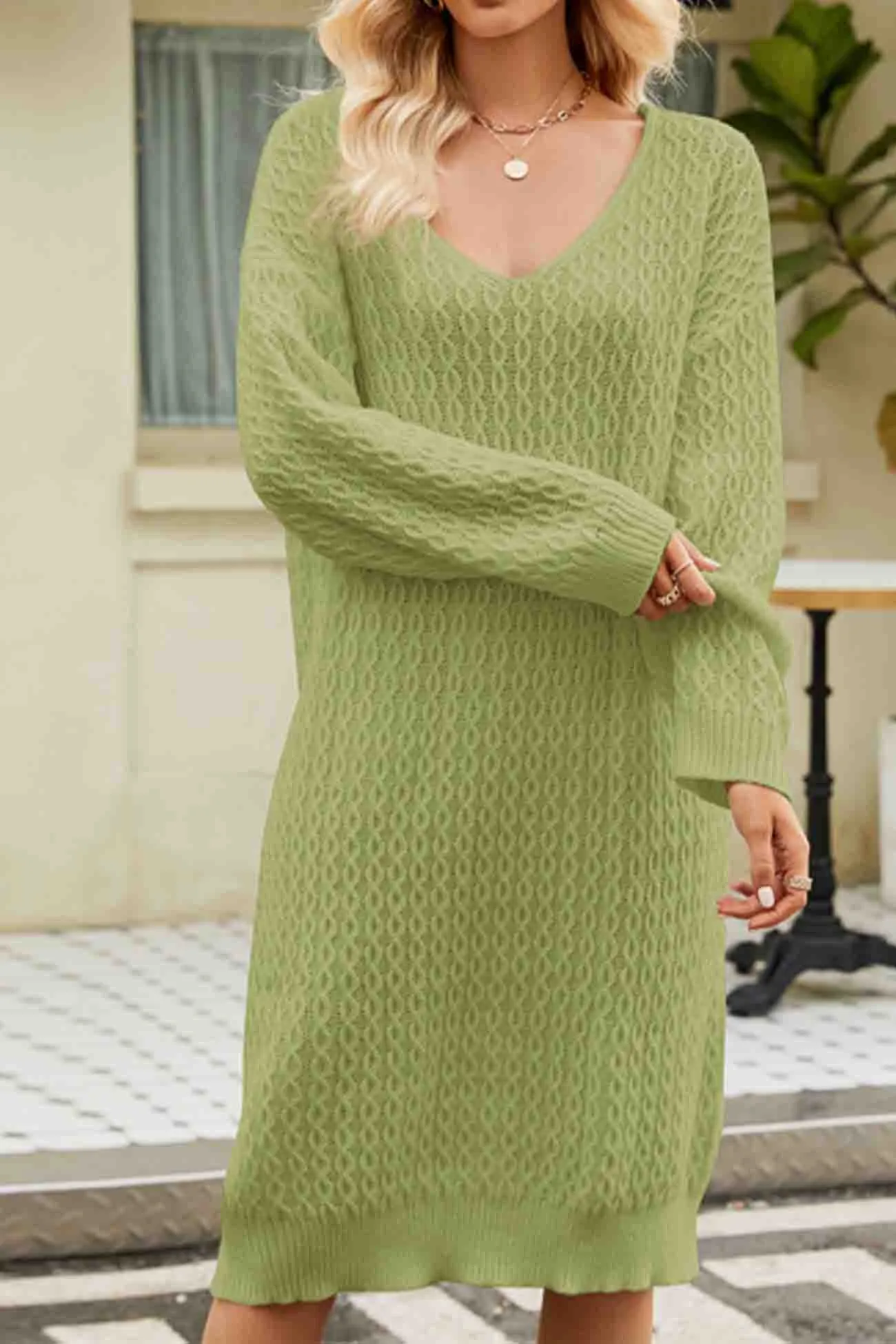 Solid Color Long Knitted Sweater Dress