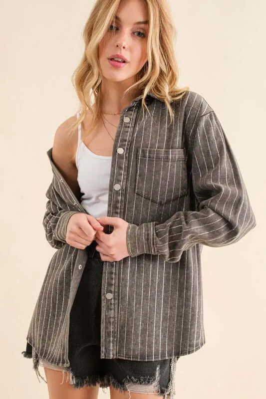 Sparkle Stone Stripe Denim Jacket Shacket