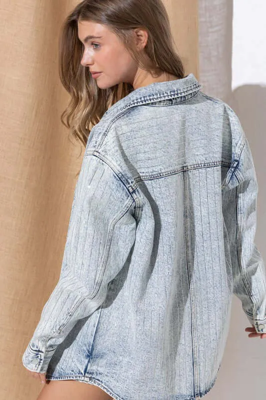 Sparkle Stone Stripe Denim Jacket Shacket