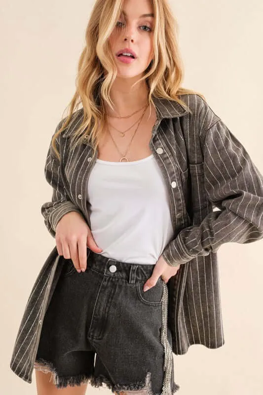 Sparkle Stone Stripe Denim Jacket Shacket